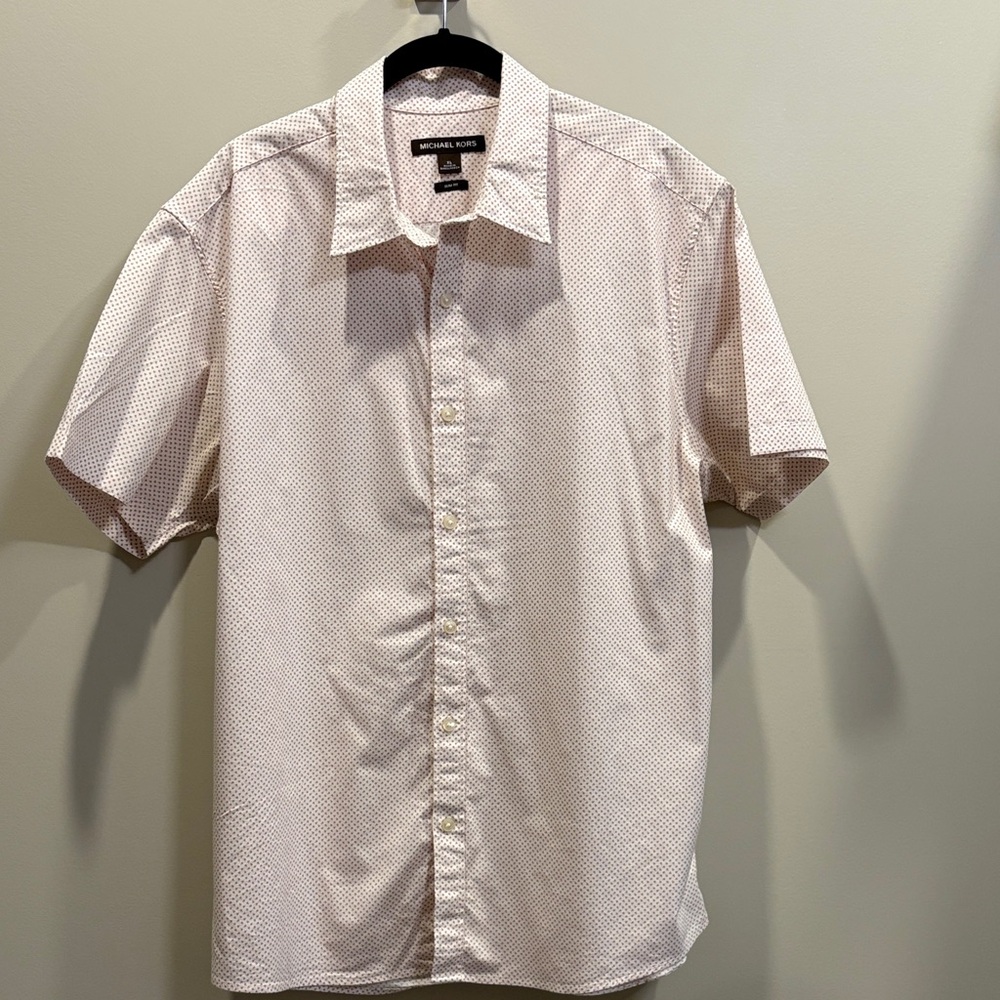 Michael Kors Men's white and pink Button-Down Shirt
